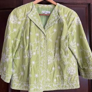 Green Cotton Embroidered Summer Jacket- Sz 12